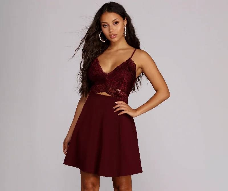 "Off - shoulder dresses for women to show off collarbones"Lavish In Lace Skater Dress