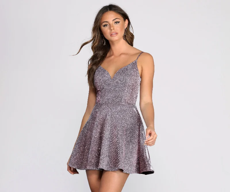 "Polka dot dresses for women with a retro vibe"Layla Metallic Skater Dress