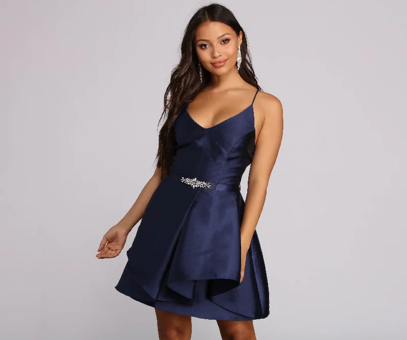 "Shirt dresses for women for a smart - casual style"Lizza Formal Satin Rhinestone Dress "Shirt dresses for women for a smart - casual style"Lizza Formal Satin Rhinestone Dress