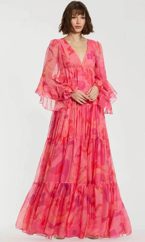 "Seasonal Sale: Save Big on Women's Dresses for Every Occasion"Mac Duggal 68782 - Balloon Ruffle Long Sleeve Printed Long Dress