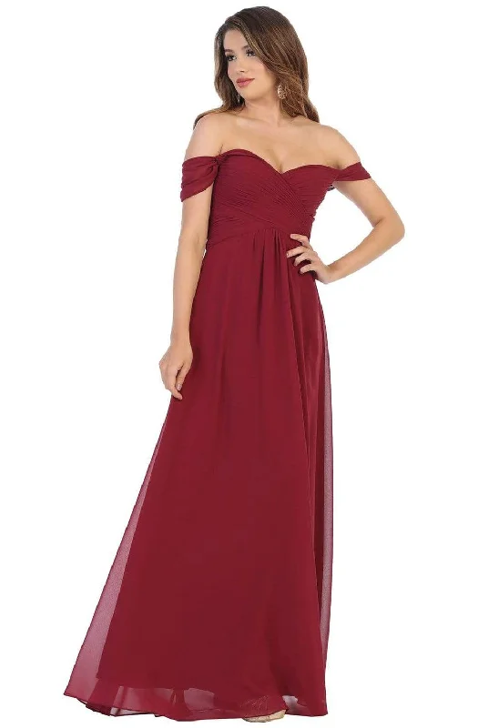 "Mother of the groom dresses for women in sophisticated designs"May Queen - MQ1711 Draped Off Shoulder Chiffon A-Line gown "Mother of the groom dresses for women in sophisticated designs"May Queen - MQ1711 Draped Off Shoulder Chiffon A-Line gown