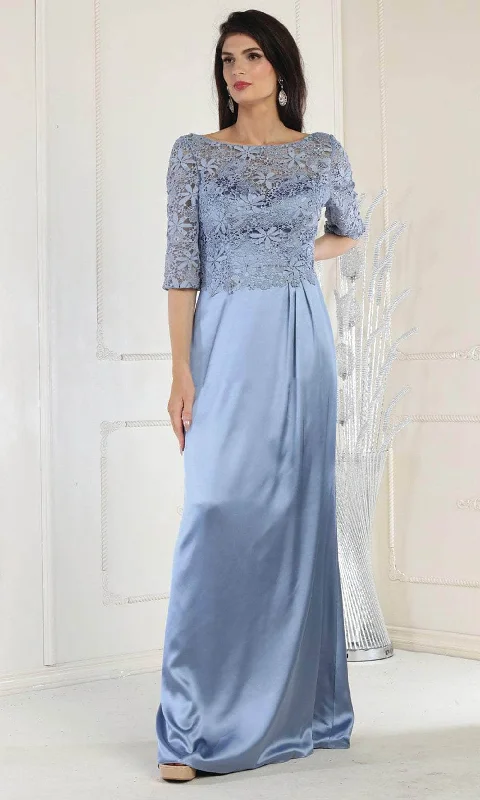 "Simple wedding dresses for women who prefer understated elegance"May Queen MQ1969 - Quarter Length Lace Satin Gown "Simple wedding dresses for women who prefer understated elegance"May Queen MQ1969 - Quarter Length Lace Satin Gown