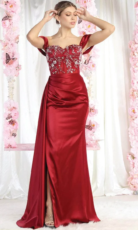 "Black tie dresses for women for formal galas"May Queen MQ1977 - Slit Satin Off Shoulder Dress "Black tie dresses for women for formal galas"May Queen MQ1977 - Slit Satin Off Shoulder Dress