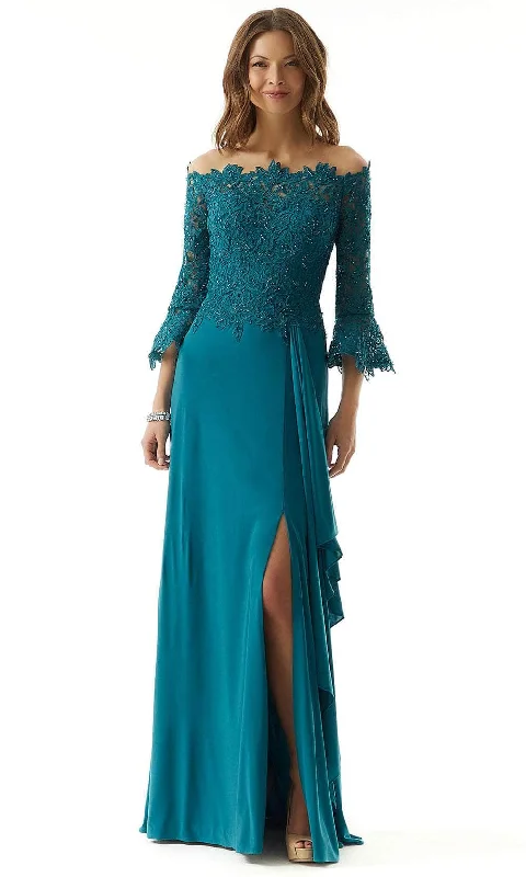 "Petite women's dresses with flattering fits"MGNY by Mori Lee 73028 - Bell Sleeve Lace Evening Dress "Petite women's dresses with flattering fits"MGNY by Mori Lee 73028 - Bell Sleeve Lace Evening Dress