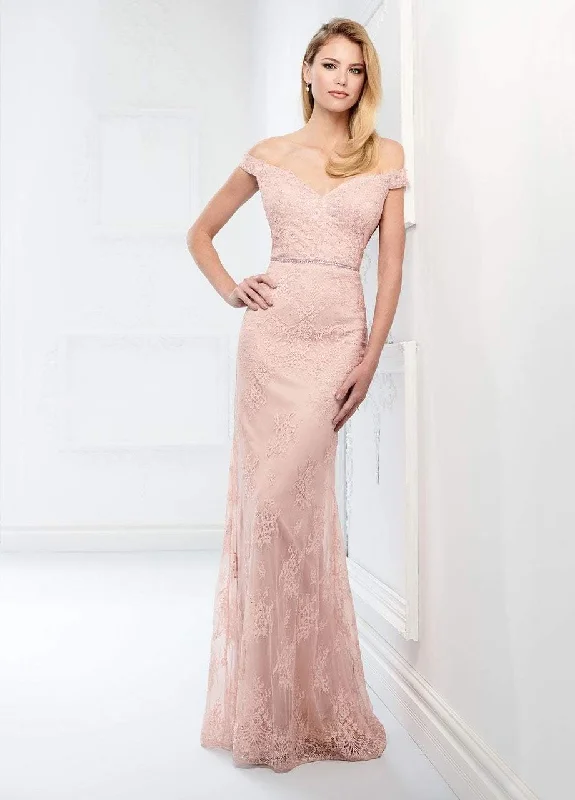 "Sleeveless dresses for women during hot summer days"Montage by Mon Cheri - 218917 Allover Lace Off-Shoulder Trumpet Dress