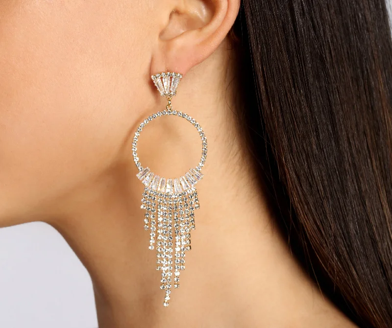 "Denim dresses for women for a casual and cool style"O-Ring Cubic Zirconia Fringe Earrings "Denim dresses for women for a casual and cool style"O-Ring Cubic Zirconia Fringe Earrings