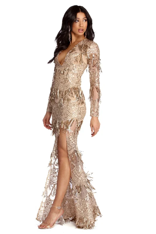 "Floral print dresses for women for a feminine look"Rachel Formal Sequin Tassel Dress "Floral print dresses for women for a feminine look"Rachel Formal Sequin Tassel Dress