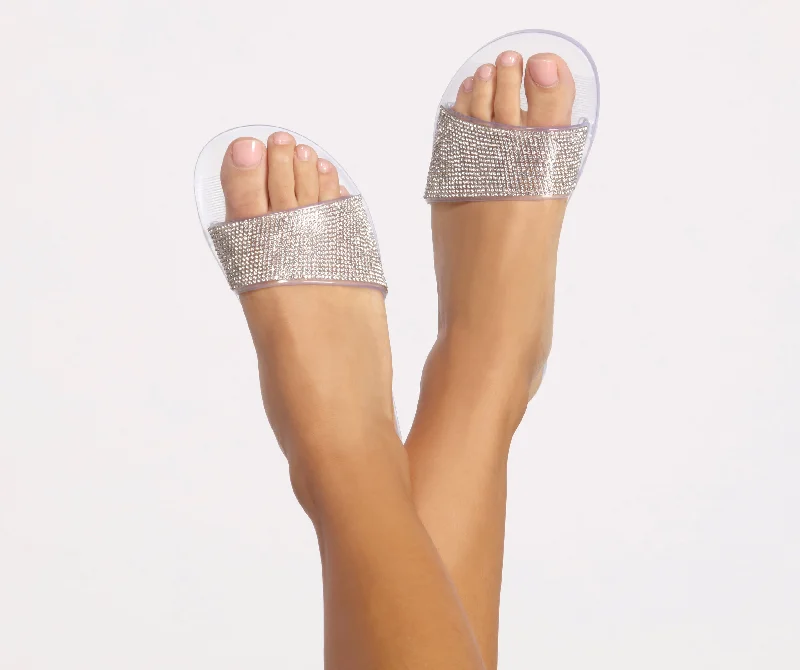 "Stylish cocktail dresses for women on a budget"Rhinestone Jelly Slides