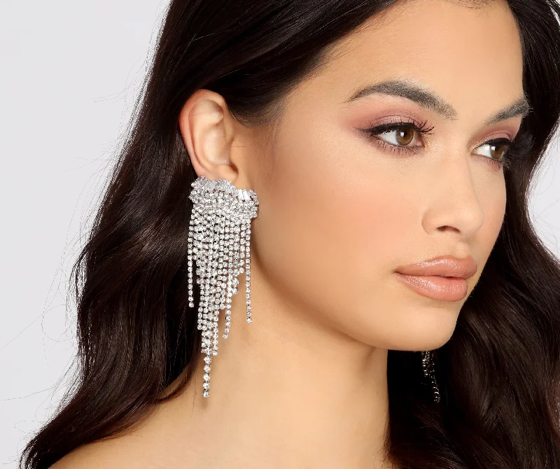 "Petite women's dresses with flattering fits"She's Arrived Rhinestone Fringe Earrings "Petite women's dresses with flattering fits"She's Arrived Rhinestone Fringe Earrings