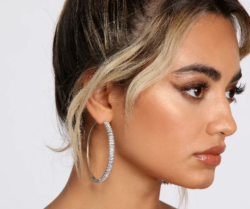 "Animal print dresses for women who love bold styles"Silver Timeless Baguette Hoop Earrings "Animal print dresses for women who love bold styles"Silver Timeless Baguette Hoop Earrings