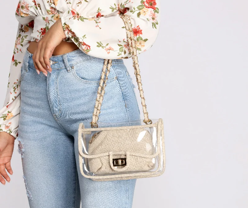 "Hurry! Limited Stock - Get Your Dream Dress with a Special Discount"Spring Ready Linen Trim Clear Purse "Hurry! Limited Stock - Get Your Dream Dress with a Special Discount"Spring Ready Linen Trim Clear Purse