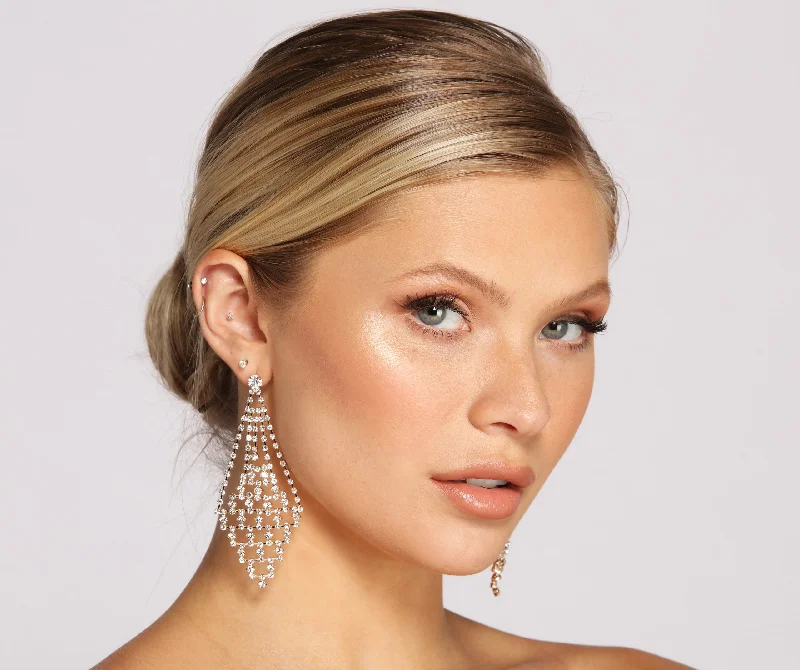 "New Arrivals Discount: 20% Off on Latest Women's Dress Collections"Triple Row Rhinestone Oval Linked Duster Earrings