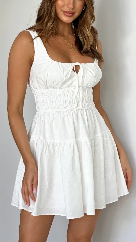 "Petite women's dresses with flattering fits"Abrina Mini Dress - White