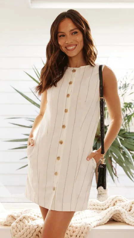 "Graduation dresses for women to celebrate in style"Athalie Mini Dress - White Stripe "Graduation dresses for women to celebrate in style"Athalie Mini Dress - White Stripe