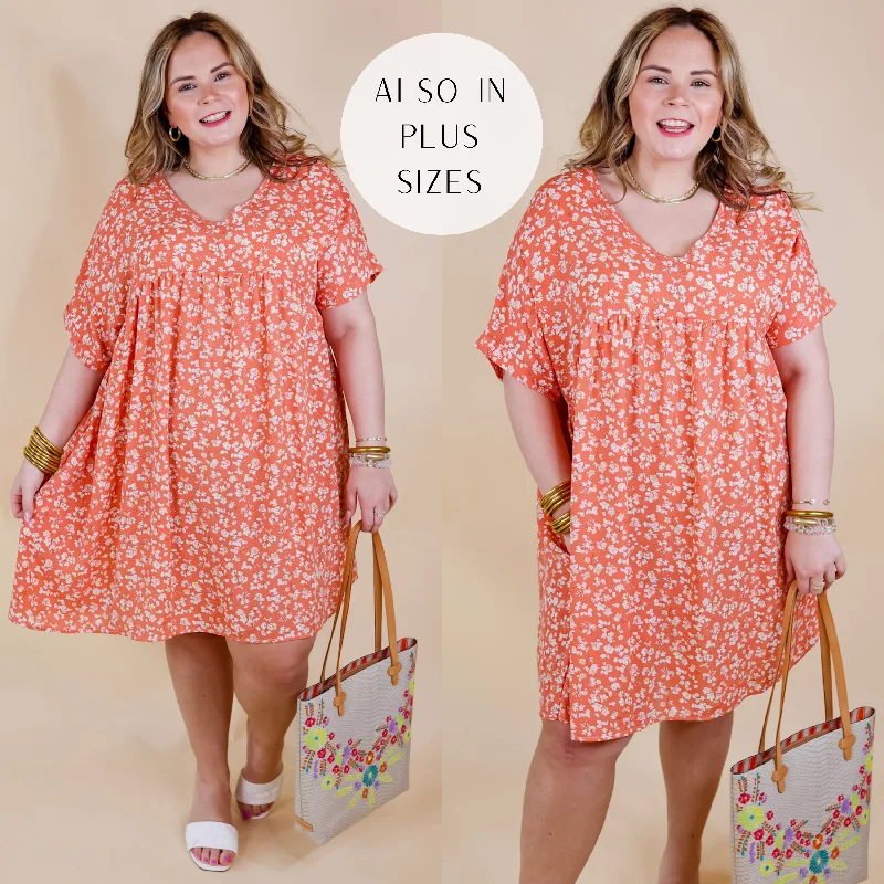 "Beaded dresses for women for a glamorous look"Beauty In Blooms Floral Print Babydoll Dress in Coral Orange "Beaded dresses for women for a glamorous look"Beauty In Blooms Floral Print Babydoll Dress in Coral Orange