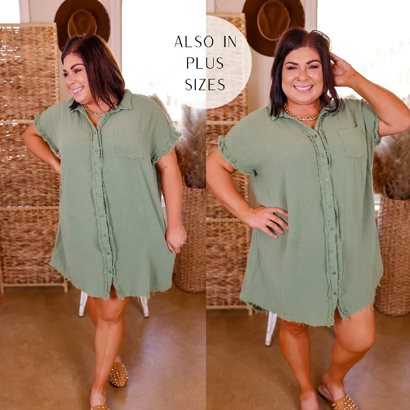 "Bundle and Save: Buy Multiple Women's Dresses and Get a Discount"Spring Glow Button Up Raw Hem Dress in Sage Green "Bundle and Save: Buy Multiple Women's Dresses and Get a Discount"Spring Glow Button Up Raw Hem Dress in Sage Green