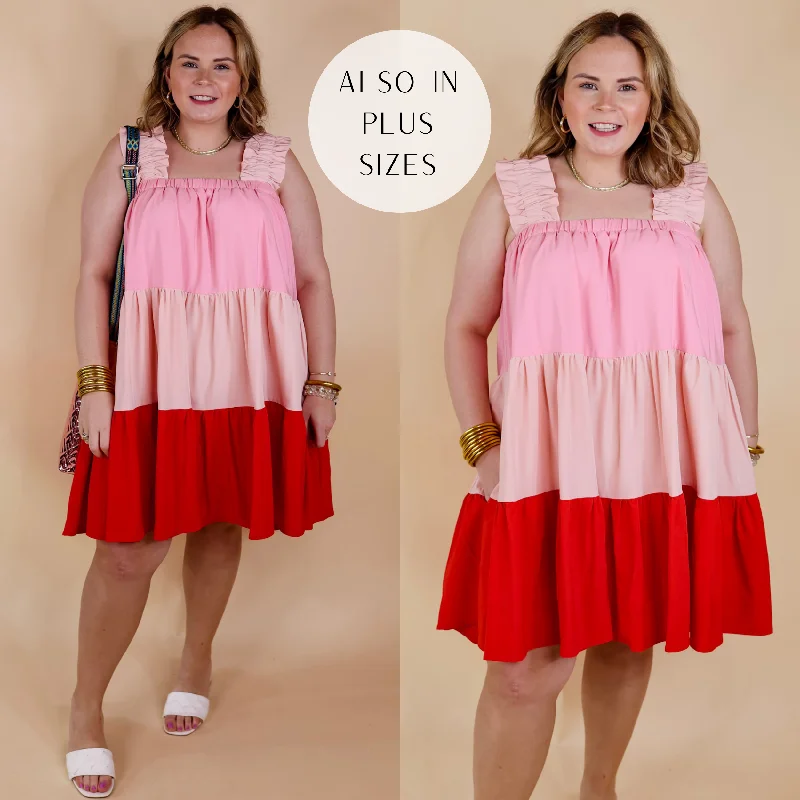 "Shirt dresses for women for a smart - casual style"Whisk Me Away Ruched Strap Color Block Dress in Pink Mix "Shirt dresses for women for a smart - casual style"Whisk Me Away Ruched Strap Color Block Dress in Pink Mix