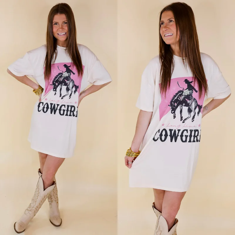 "Trendy casual dresses for women to wear at the beach"Long Live Cowgirl Short Sleeve Tee Shirt Dress in Cream "Trendy casual dresses for women to wear at the beach"Long Live Cowgirl Short Sleeve Tee Shirt Dress in Cream