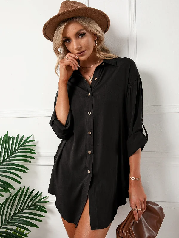"Red dresses for women to make a bold statement"Jeanette Button Down Tunic Top - Black "Red dresses for women to make a bold statement"Jeanette Button Down Tunic Top - Black