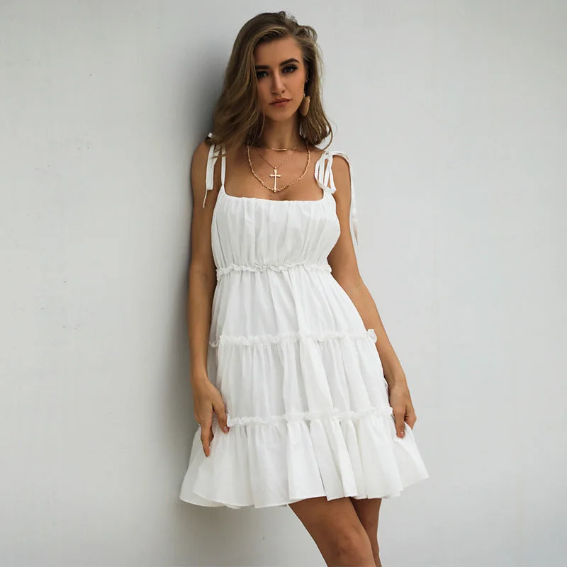 "Midi dresses for women with unique patterns"Kelby Ruffle Tiered Babydoll Dress - Off White "Midi dresses for women with unique patterns"Kelby Ruffle Tiered Babydoll Dress - Off White