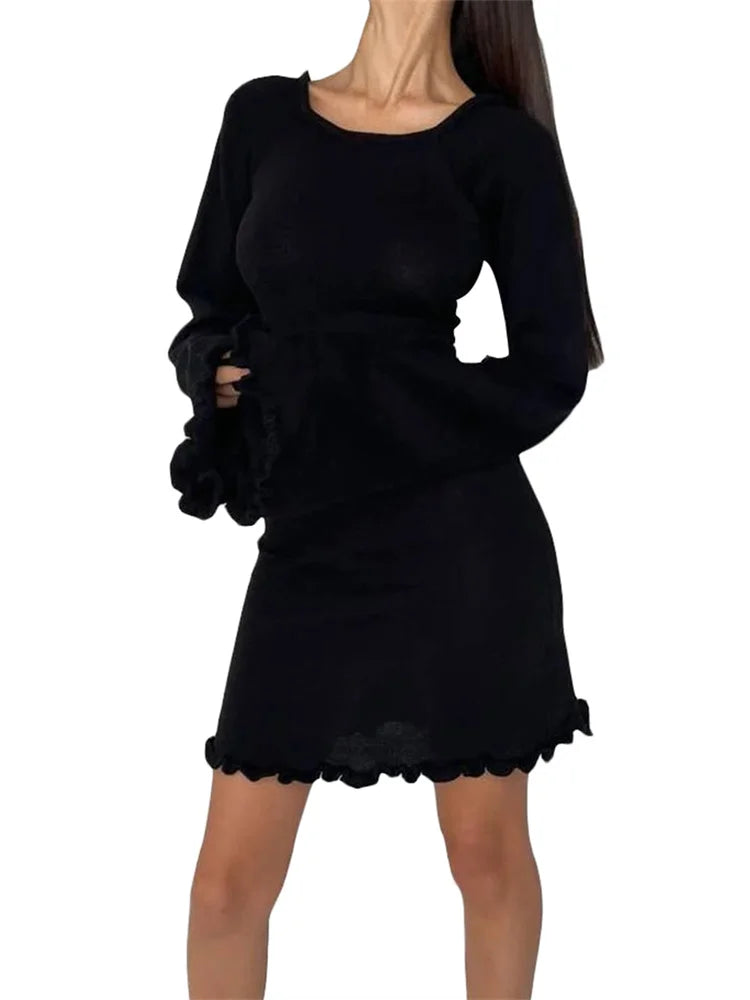 "Satin dresses for women for a luxurious appearance"FashionSierra - Knitted Long Flare Sleeve Mini Dress "Satin dresses for women for a luxurious appearance"FashionSierra - Knitted Long Flare Sleeve Mini Dress