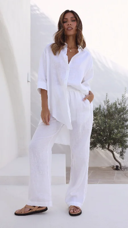 "Smart casual dresses for women for work - to - weekend transitions"Lounge Linen Longline Shirt - White "Smart casual dresses for women for work - to - weekend transitions"Lounge Linen Longline Shirt - White