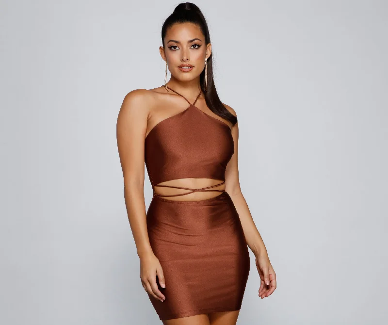 "Simple wedding dresses for women who prefer understated elegance"Major Headturner Halter Cutout Mini Dress "Simple wedding dresses for women who prefer understated elegance"Major Headturner Halter Cutout Mini Dress