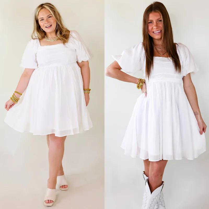 "Sequined dresses for women to shine at parties"Livin Free Off The Shoulder Pleated Dress With Puffed Sleeves in White "Sequined dresses for women to shine at parties"Livin Free Off The Shoulder Pleated Dress With Puffed Sleeves in White