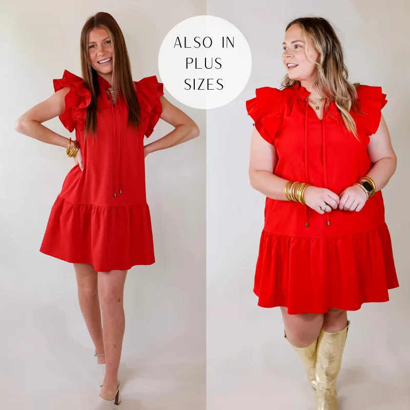 "Homecoming dresses for women to stand out"Powerful Love Ruffle Cap Sleeve Dress with Keyhole and Tie Neckline in Red "Homecoming dresses for women to stand out"Powerful Love Ruffle Cap Sleeve Dress with Keyhole and Tie Neckline in Red