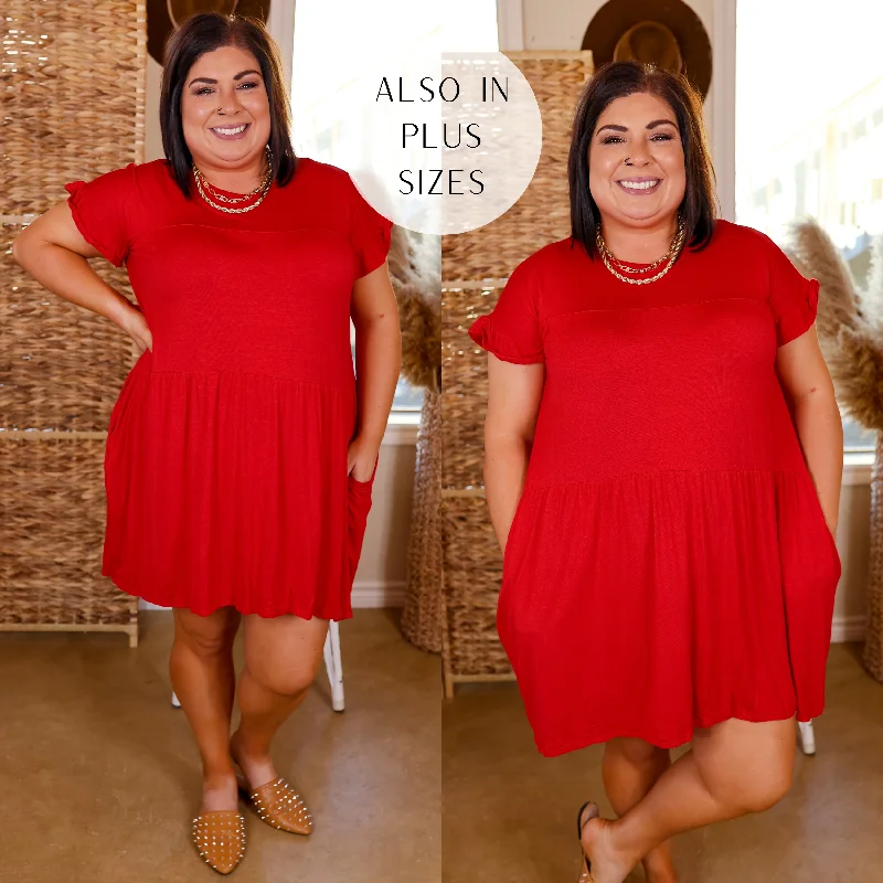 "Mother of the bride dresses for women in elegant styles"Last Chance Size Small & 2XL | Gorgeous Girly Ruffle Sleeve Tiered Dress in Red "Mother of the bride dresses for women in elegant styles"Last Chance Size Small & 2XL | Gorgeous Girly Ruffle Sleeve Tiered Dress in Red