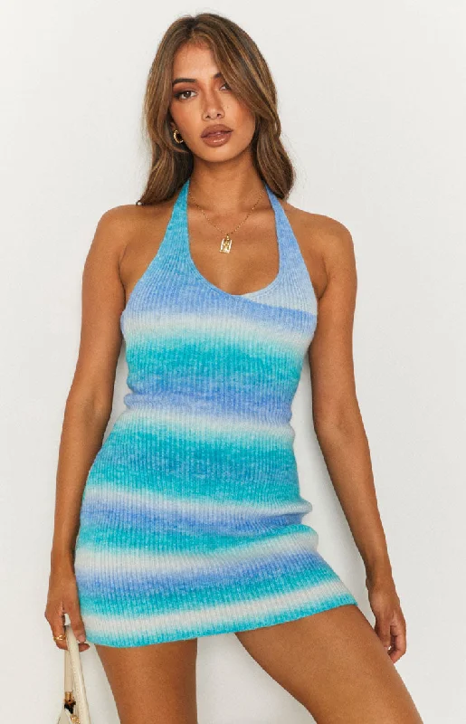 "Sustainable and eco - friendly women's dresses"Rylie Spacedye Halter Dress Blue