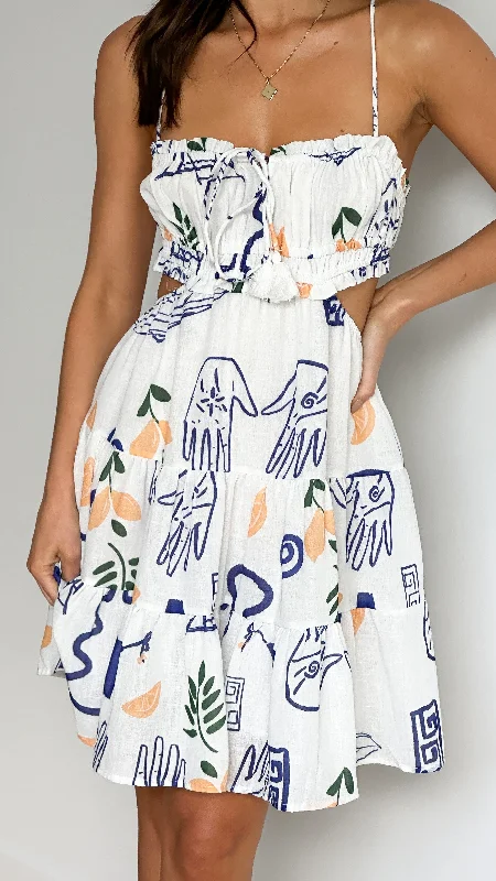 "Stylish cocktail dresses for women on a budget"Vella Mini Dress - White / Blue Soleil "Stylish cocktail dresses for women on a budget"Vella Mini Dress - White / Blue Soleil