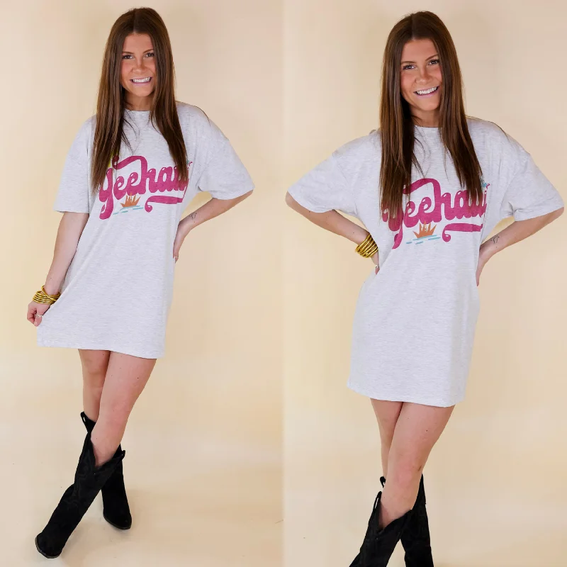 "New Arrivals Discount: 20% Off on Latest Women's Dress Collections"YeeHaw Short Sleeve Tee Shirt Dress in Heather Grey "New Arrivals Discount: 20% Off on Latest Women's Dress Collections"YeeHaw Short Sleeve Tee Shirt Dress in Heather Grey
