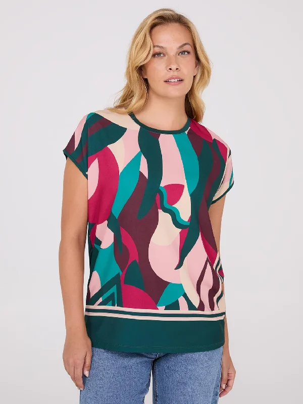A - line women's T - shirt dress for a feminine silhouetteScarf Print Short Sleeve Jersey T-Shirt A - line women's T - shirt dress for a feminine silhouetteScarf Print Short Sleeve Jersey T-Shirt