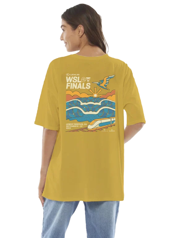 Striped women's T - shirt with a vertical pattern2024 Lexus WSL Finals Women's T-Shirt (Gold) Striped women's T - shirt with a vertical pattern2024 Lexus WSL Finals Women's T-Shirt (Gold)