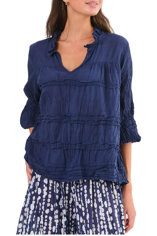 Women's T - shirt with a burnout geometric pattern3/4 SLEEVE COTTON TOP - P92