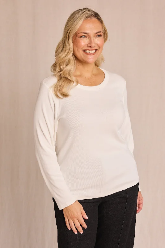 Women's T - shirt with a high - low hem and side slitsAdrift Ribbed Long Sleeve Tee in White