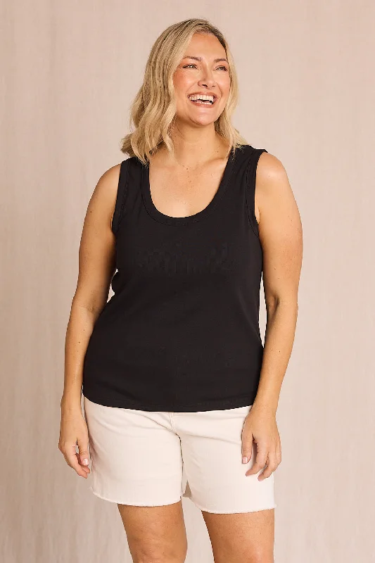 Women's oversized graphic T - shirt with a trendy sloganAdrift Ribbed Singlet in Black Women's oversized graphic T - shirt with a trendy sloganAdrift Ribbed Singlet in Black