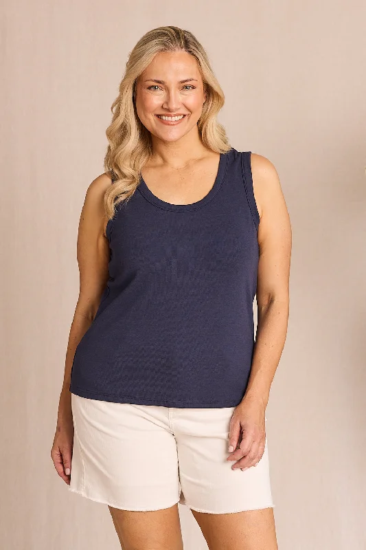 Women's T - shirt with a lace - up backAdrift Ribbed Singlet in Navy
