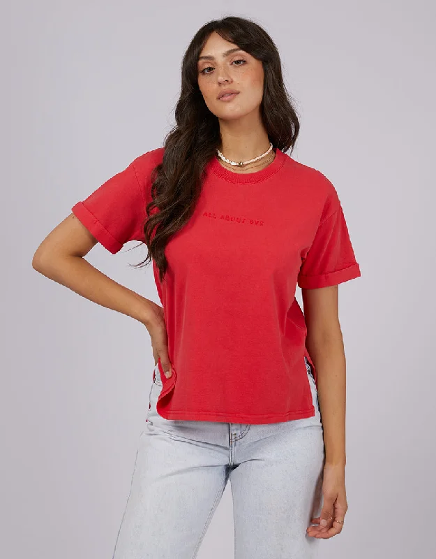 Embroidered women's T - shirt with floral designsAll About Eve AAE Washed Tee Red