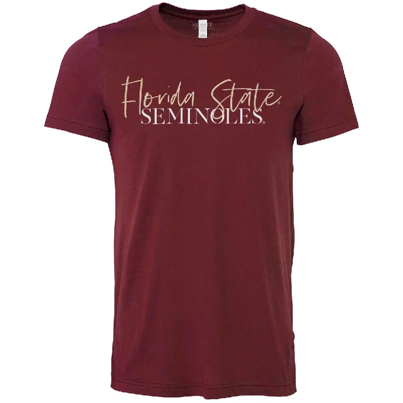 Cropped women's T - shirt with a pom - pom trimCapri Designs Women's Florida State Seminoles Short Sleeve T-shirt - Garnet Cropped women's T - shirt with a pom - pom trimCapri Designs Women's Florida State Seminoles Short Sleeve T-shirt - Garnet