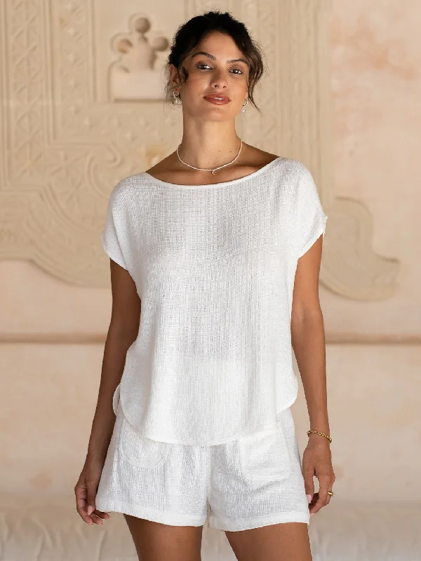 Women's T - shirt with a sequined sleeveCasa Linen Blend Top Coconut
