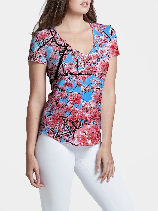 Color - blocked women's T - shirt for a bold statementCherry Blossom Women's V-Neck (Spring Edition) Color - blocked women's T - shirt for a bold statementCherry Blossom Women's V-Neck (Spring Edition)