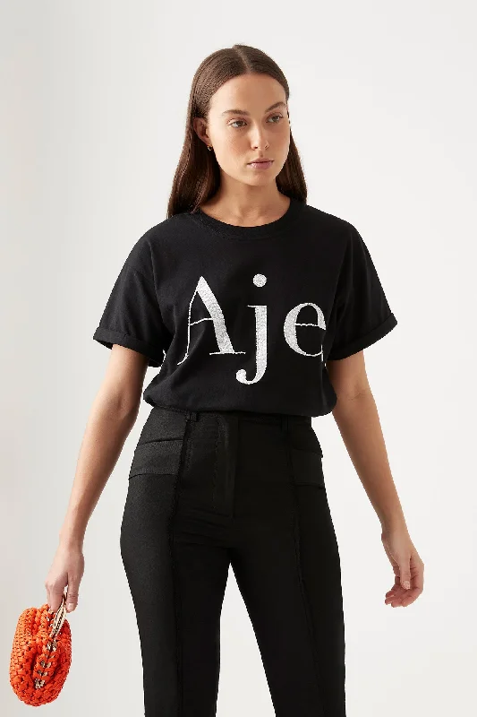 Women's T - shirt with a mock - fur collarClassic Embellished Logo Tee