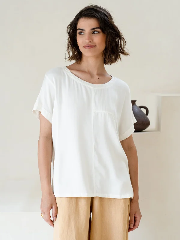 Women's T - shirt with a dropped - shoulder and wide - sleeve designCorfu Bamboo Top Ivory Women's T - shirt with a dropped - shoulder and wide - sleeve designCorfu Bamboo Top Ivory