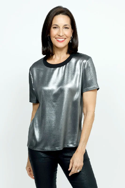 Women's T - shirt with a lace - detailed sleeveElliott Lauren Slinky Metallic Top
