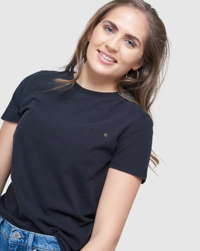 Embroidered women's T - shirt with floral designsEssential T Shirt | Black