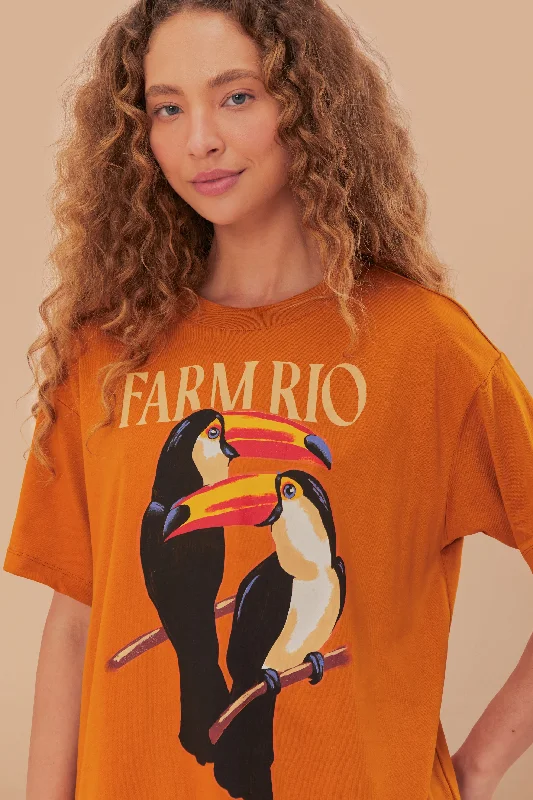 Women's T - shirt with a flapped pocketBrown Farm Rio Toucan Organic Cotton Relaxed T-Shirt Women's T - shirt with a flapped pocketBrown Farm Rio Toucan Organic Cotton Relaxed T-Shirt