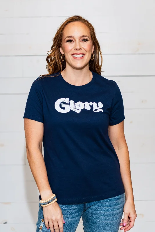Long - sleeved women's T - shirt with a flutter - sleeve designLadies Glory Navy T-Shirt Long - sleeved women's T - shirt with a flutter - sleeve designLadies Glory Navy T-Shirt