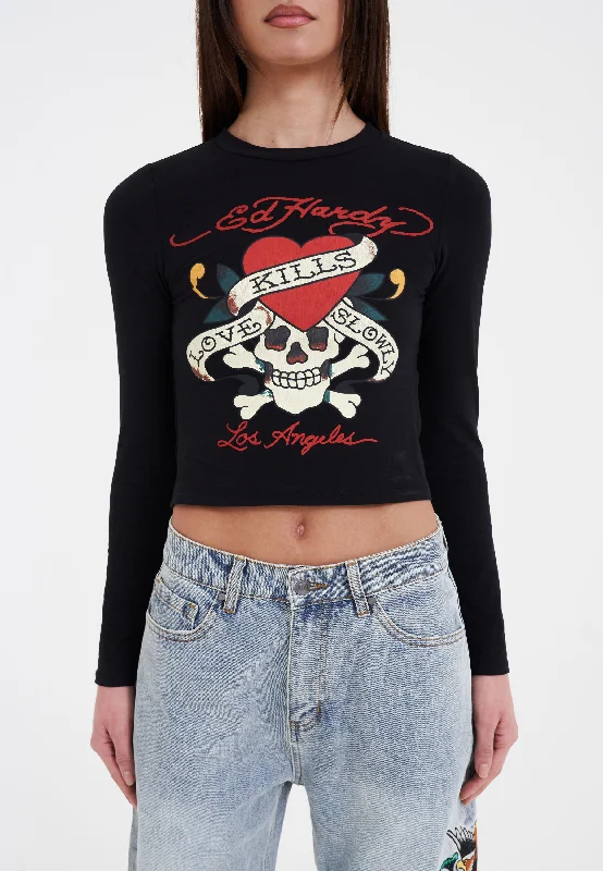 Women's wrap - style T - shirt for a customizable fitWomens Love Kills Long Sleeve T-Shirt - Black Women's wrap - style T - shirt for a customizable fitWomens Love Kills Long Sleeve T-Shirt - Black